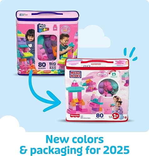 MEGA BLOKS First Builders Toddler Blocks Toys Set, Big Building Bag Collection with 80 Pieces and Storage, Pink, Ages 1+ Years - Pink Bag thumbnail 2