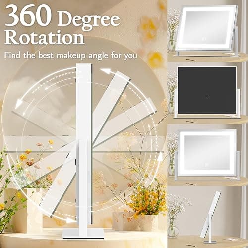 ROLOVE 16x12 Inch Vanity Mirror with Lights, Lighted Makeup Mirror with 10X Magnification, Smart Touch 3 Colors Dimmable, Dresser Mount, Bathroom (White) thumbnail 7