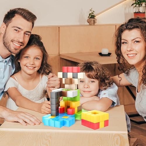 PicassoTiles 102 Piece Magnetic Cubes, 1 Inch STEM Building Set for Kids 3+ | 54-design idea book included, hidden click-connect magnets, BPA-free non-toxic materials, classroom ready, group teamwork fun thumbnail 2