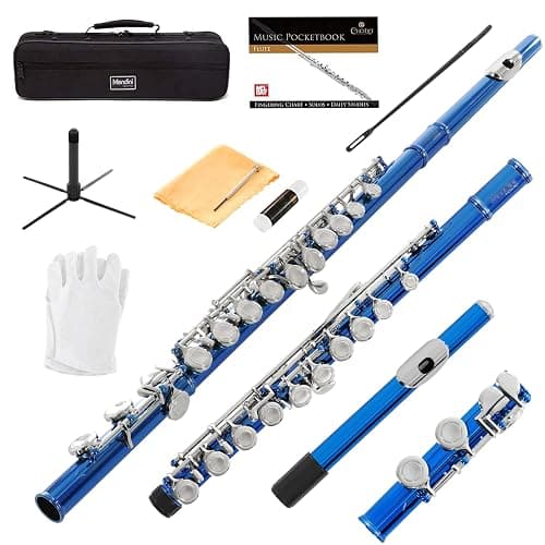 Mendini By Cecilio Flute, 16 Keys Closed Hole C Flute Instrument For Beginners with Carrying Case, Cork Grease, Stand, Lesson Book, Cleaning Kit, Gloves (Blue) - Image 1