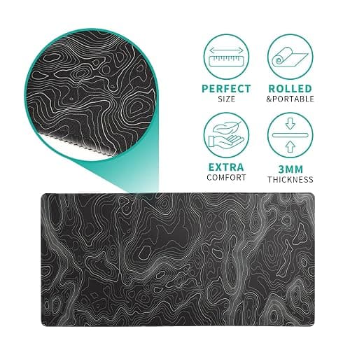 Topographic Contour Extended Big Mouse Pad Large,Gaming Mouse Pad Desk Pad,27.6x11.8 Inch Long Computer Keyboard Mouse Mat Mousepad with 3mm Non-Slip Base and Stitched Edge for Gaming and Office thumbnail 4