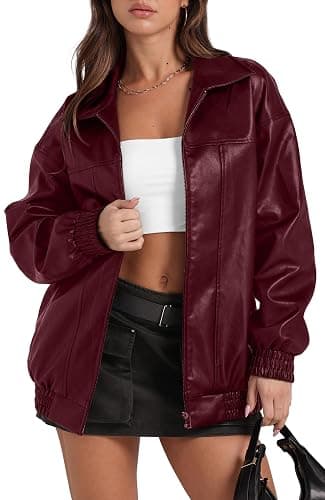Sampeel Leather Jacket Women Faux Oversized Motorcycle Bomber Coats 2026 Fall Fashion Outfits Winter Clothes - Image 1