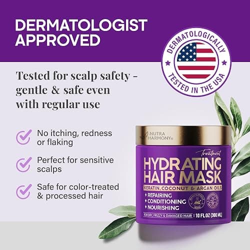 Hydrating Hair Mask – Post Hair Relaxer for Damaged & Dry – Deep Conditioning Keratin Treatment for Curly & Color-Treated – Soft, Smooth, Anti-Frizz & Split Ends Repair with Collagen, Biotin – 10 oz thumbnail 9
