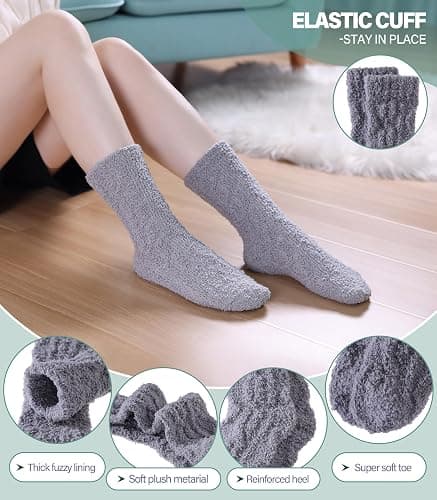 DOSKONI Fuzzy Socks for Women Fluffy Slipper Socks Cozy Winter Warm Soft Microfiber Plush Home Sleeping Gift Socks thumbnail 5