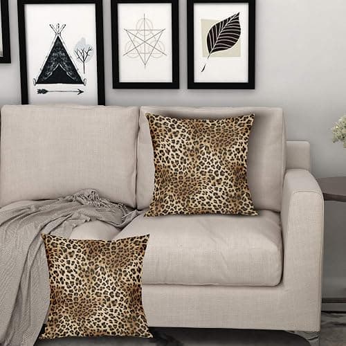 Granbey Brown Leopard Throw Pillow Cover - 2 Pcs Cheetah Pillow Case 20x20 inch Cotton Soft Animal Print Pillows Covers Decorative Cushion Cover for Home Couch Bed Sofa Double Side Printed thumbnail 2
