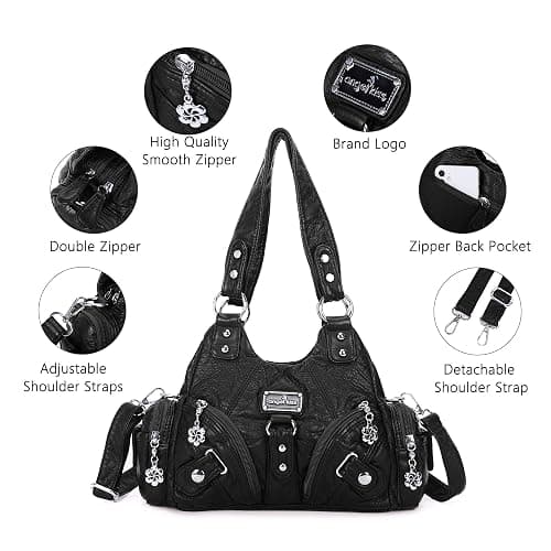 Angel Kiss Purses for Women Small Hobo Shoulder Bags Vagen Leather Multi-Pocket Tote Bag with Zipper thumbnail 3