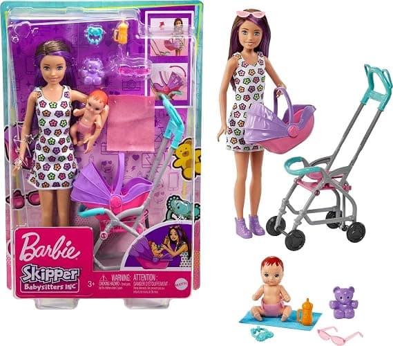 Barbie Skipper Babysitters, Inc. Playset with Skipper Babysitter Doll (Brunette), Stroller, Baby Doll & 5 Accessories, Toy for 3 Year Olds & Up - Image 1