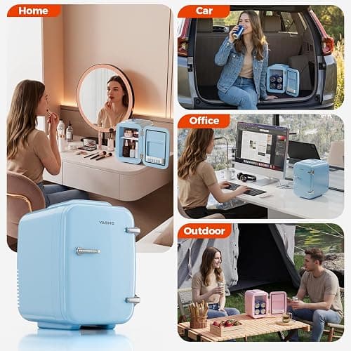 YASHE Mini Fridge, 4 Liter/6 Can Mini Makeup Fridge, 110V AC/ 12V DC Portable Thermoelectric Cooler&Warmer for Skincare, Drink, Cosmetic, Medicine, Small fridge for Bedroom, Office, Dorm, Car, Blue thumbnail 9