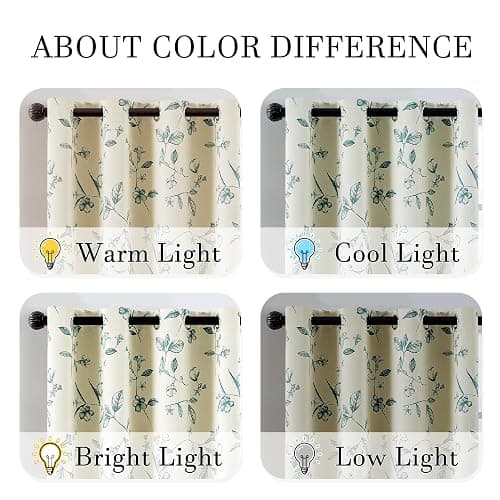 ChrisDowa Beige 100% Blackout Floral Curtains 84 Inches Long 2 Panels for Bedroom Living Room Teal Flower Patterned Room Darkening Thermal Insulated Soundproof Grommet Window Treatments Drapes,52X84 thumbnail 4