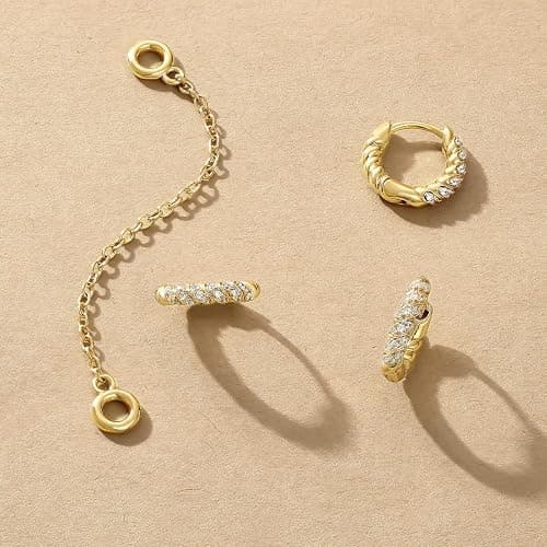 KissYan Chain Earrings for Women, 14K Gold Plated Huggie Hoop Earrings Cubic Zirconia Detachable Multi-Wear Lightweight Hypoallergenic Dainty Jewelry Gifts thumbnail 6