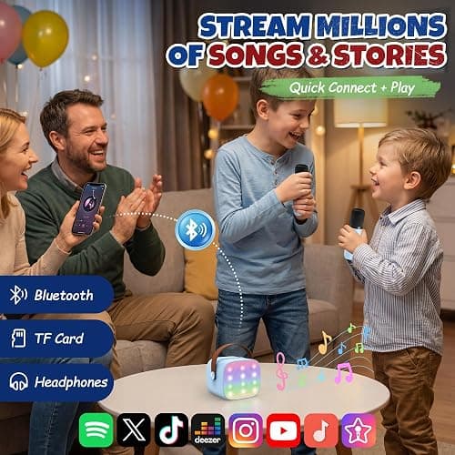 YLL Mini Karaoke Machine for Kids Adults, Bluetooth Speaker with 2 Wireless Microphones, TOP Christmas Birthday Gifts Toys for Girls Ages 3, 4, 5, 6, 7, 8, 9,10,11,12+ Years Old Toddler(Blue) thumbnail 5