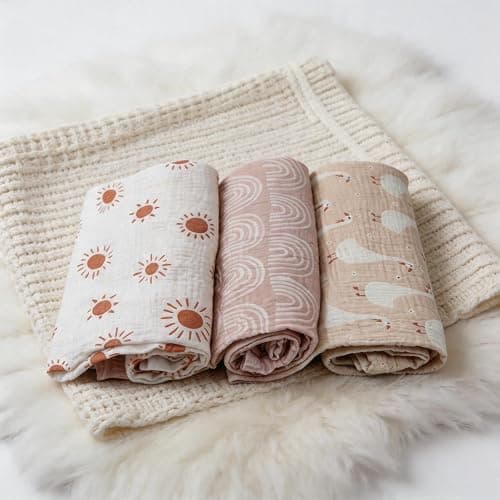 Axwang Muslin Swaddle Blanket for Newborn, 3 Pack, Soft Breathable Receiving Blanket, 38 x 40 Inches, Swaddle Wrap and Burping Cloth (Rainbow) thumbnail 3