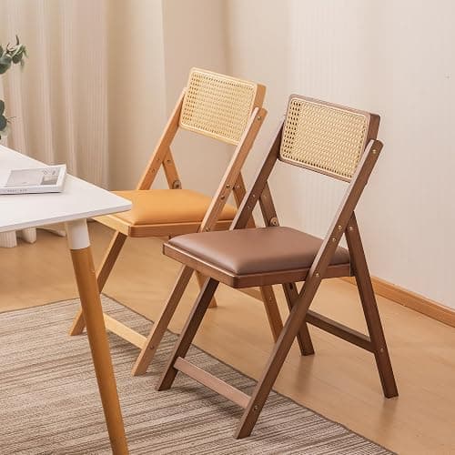 SOBIBO Wood Folding Dining Chairs, Padded Seat, Set of 2, Coffee & Walnut | Solid Wood Frame, Rattan Backrest, 600lbs Capacity, No Assembly Required, Mid Century Modern for Dining Room, Balcony, Patio thumbnail 9