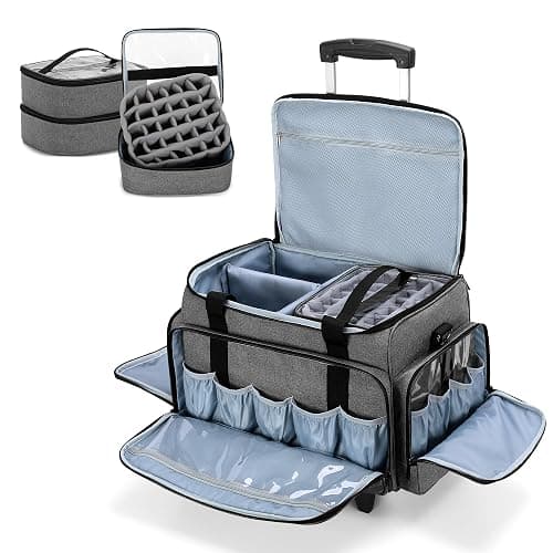 LUXJA Rolling Nail Polish Organizer Holds 90 Bottles and a Nail Lamp, Rolling Nail Polish Case with a Detachable Dolly and 3 Removable Cases (Patented), Gray - Image 1