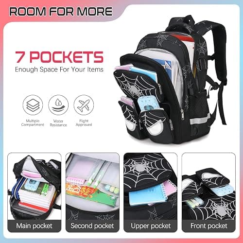 Jafeton School Backpack for Boys, 3 PCS Spider Boy Backpack Set with Lunch Box & Pencil Pouch, Waterproof Schoolbag for Boys Kids Children Teens, Elementary Middle School, Kids Bookbag Casual Daypack thumbnail 3
