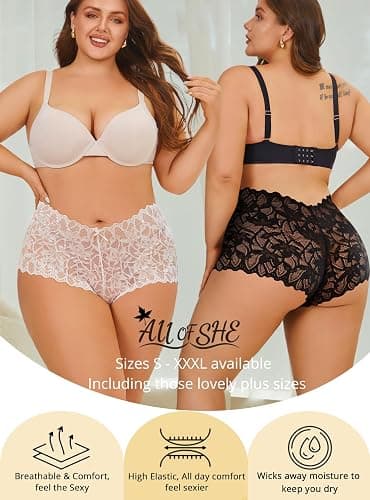 ALL OF SHE Sexy Underwear Panties for Women Cheeky V Waist Lace Boyshorts Plus Size Underwear Women 5 Pack thumbnail 6