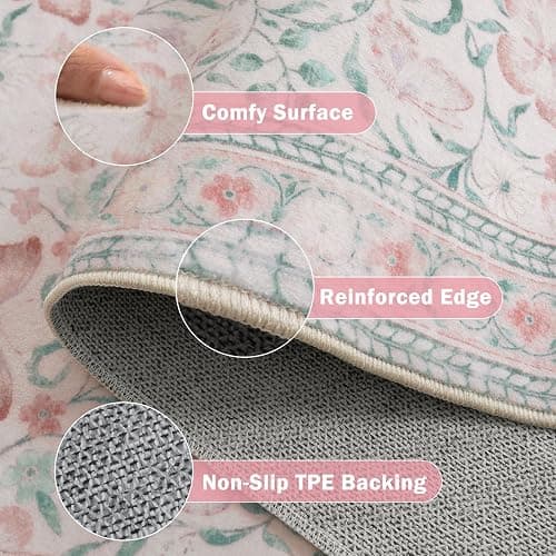 Beeiva Boho Washable Rugs 5x7, Pink Area Rug Carpet for Bedroom, Non Slip Butterfly Bedroom Rug with Low Pile, Distressed Ultra-Thin Floral Indoor Floor Carpet for Nursery (Pink,5'x7') thumbnail 6