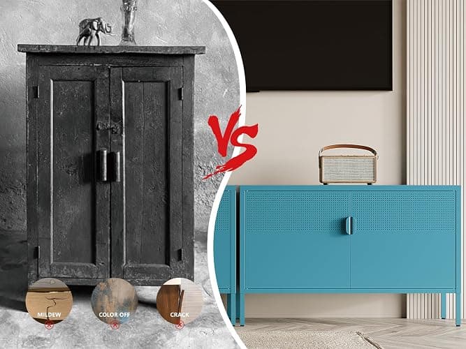 XIUSVON Metal Storage Cabinet,2 Door TV Stand, Metal Mesh Accent Cabinet,Magnetic Door Closure,Low Storage Cabinets with Doors and Shelves thumbnail 8