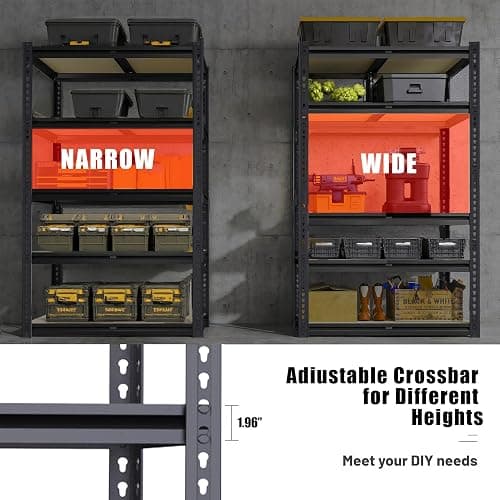 ZEUKMXOO 5-Tier Garage Storage Shelves, Heavy Duty Adjustable Shelving Unit, 60"H Garage Rack with 2400lbs Capacity, Metal Utility Shelves for Warehouse, Basement, Pantry, Tool Room, Home Organization thumbnail 7