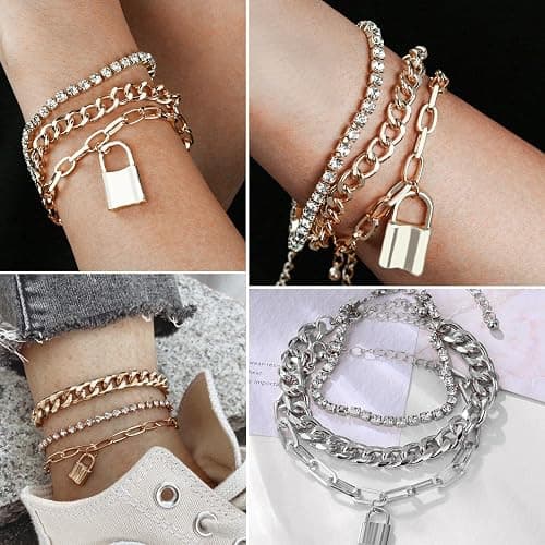 17IF 18-25 PCS(6 Pack) Boho Gold Bracelets Set for Women Stackable Chunky Dainty Bangles Adjustable Chain Flat Cuff Cuban Punk Charm Bundle Jewelry thumbnail 3