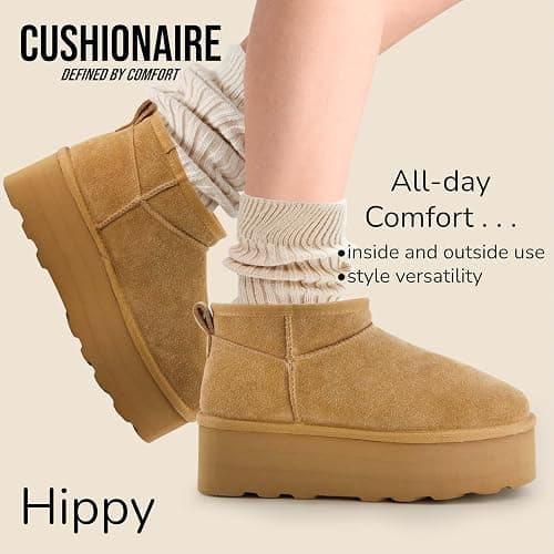 CUSHIONAIRE Hippy Women’s Platform Ankle Boots – Genuine Suede, Faux Fur Lining, Cozy Winter Slip-On Design, Comfortable Footwear with Wide Widths Available thumbnail 6