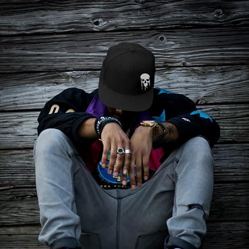 Tijeyi Flat Bill Hats for Men Snapback Skull Hats Black Hat for Teen Boys Skateboard Hats Baseball Cap thumbnail 5