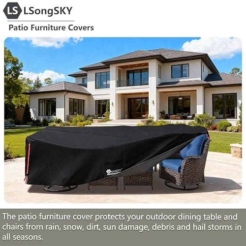 LSongSKY Outdoor Furniture Covers Waterproof,600D Heavy Duty Patio Cover for 6/7/8 PCS Sets Sectional Sofa Couch Dining Rocking Swivel Chairs Ottomans Coffee Table,111L x 74W x 28H inch Black thumbnail 6