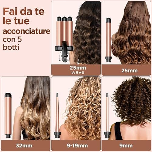 BESTOPE MIX Ferro Arricciacapelli 5 in 1- Set Ferro Arricciacapelli Rivestimento in Ceramica, Piastra Onde per Capelli 2 Température, Piastra per Onde con Ferri di Diverso Diametro, Calore Delicato thumbnail 2