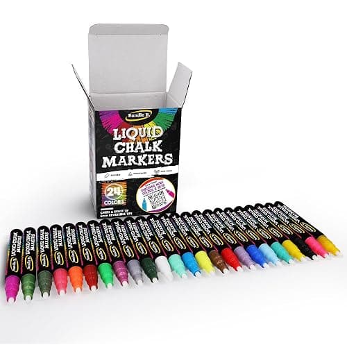 Bandle B. Chalk Markers - 24 Vibrant, Erasable, Non-Toxic, Water-Based, Reversible Tips. For Glass or Chalkboard Markers for Businesses, Restaurants, Liquid Drawing Chalk (Vibrant 6mm) thumbnail 4