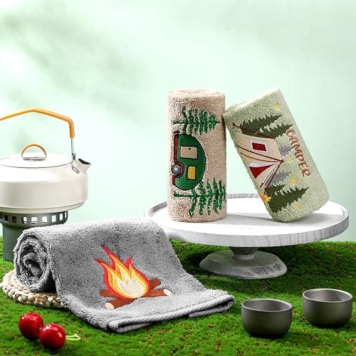 SmoothNovelty 3 Pcs Camping Hand Towels for Bathroom 100% Cotton Decorative Embroidered RV Hand Towels Farmhouse Campers Bathroom Decor 14 x 29 Inch Rustic Vintage Gifts for Camping RV Kitchen thumbnail 2