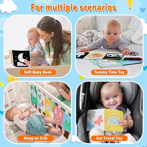 OKOOKO Black and White Baby Book High Contrast Baby Toy 0-6 Months Baby Soft Book Tummy Time Toy Crib Stroller Toy Montessori Sensory Toy Early Education for 0-6 6-12 Months Newborn Baby Infant - Rainbow thumbnail 6