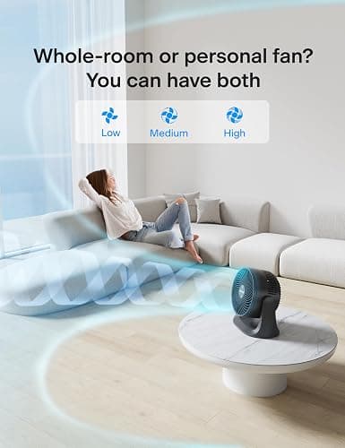 PELONIS 3 Speed Small Room Air Circulator Fan with 7-inch Blade, Table Fan with 100° Adjustable Head Tilt - Desktop Fan for Bedroom,Dorm and Office - Ventilador for Air Conditioner and Heater, Black thumbnail 7