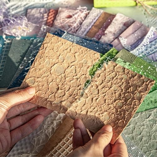 96 Sheets Textured Scrapbook Paper and Mesh Fabric Assorted Set - 6 Pack Mixed Special Paper for Scrapbooking Planner Bullet Junk Journal Supplies Mixed Media Collage Card Embellishments 3.9x5.5 Inch thumbnail 8
