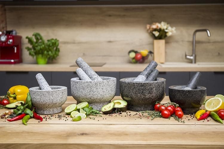 ChefSofi Mortar and Pestle Set - 6 Inch - 2 Cup Capacity - Unpolished Heavy Granite for Enhanced Performance and Organic Appearance - Included: Anti-Scratch Protector thumbnail 8