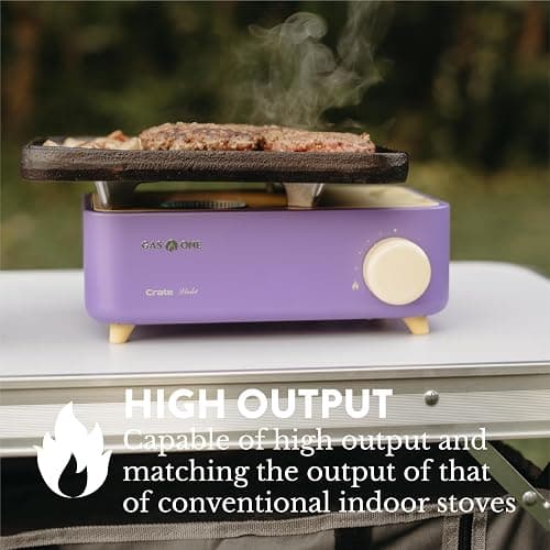Gas One Butane Fuel Camp Stove – Crate Series - Mini Stove for Camping, Hiking – Portable Gas Stove with Spiral Flame – Even Heat Distribution – Modern and Easy to Use (Violet) thumbnail 5