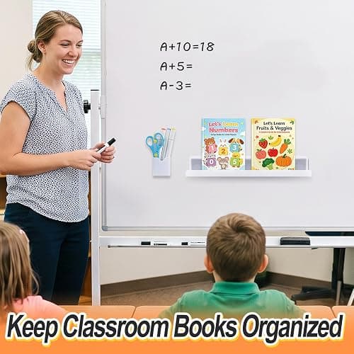 Apipi 17" Acrylic Magnetic Book Shelf & Pen Holder Sets for Whiteboard | White Board Accessories, Classroom Must Haves, Stable Books Display Shelves, Teacher Essentials, Holds up to 8 lbs, White thumbnail 5