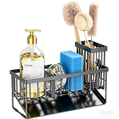 Cisily Sink Caddy Sponge Holder for Kitchen with Brush Holder and Stainless Steel Self Drain Tray, Rustproof Kitchen Sink Organizer for Sponge, Soap Dispenser Storage Accessories thumbnail 8