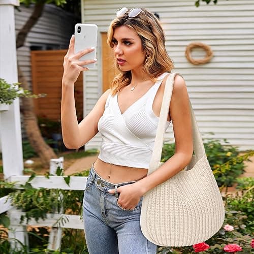 hatisan Crochet Bags for Women - Summer Beach Tote, Aesthetic Hippie Knit Bag thumbnail 3