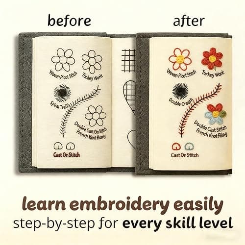 2026 Upgraded Embroidery Stitch Book Kit, 106 Patterns with Tools & Tutorials, 86 PCS Beginner Embroidery Kit, Portable All-in-One Hand Embroidery Book for Adults & DIY Craft Lovers thumbnail 5