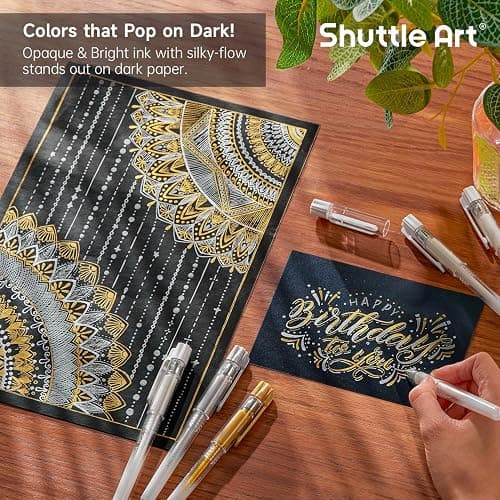 Shuttle Art White Gold Silver Gel Pens, 6 Pack 0.7mm, 1.0mm Metallic Gel Ink Pens Fine Point for Black Paper Highlighting Card Making Scrapbooking Coloring Writing Drawing School Office Home thumbnail 5