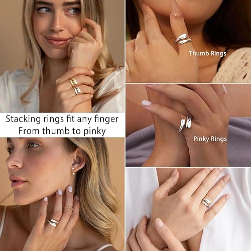 Non Tarnish Gold Chunky Rings for Women, 14K Gold Plated Statement Dome Rings Stacking Silver, Adjustable Mens Eternity Wedding Band Mixed Metal Jewelry Size 3-13 thumbnail 4