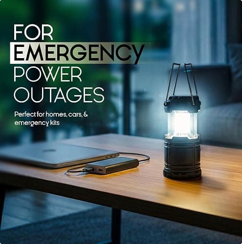 MalloMe LED Camping Lantern, Battery Powered Lanterns for Power Outages, Portable Hanging Collapsible Camping Lights for Outdoor, Home, Emergency, Hurricane Lamp Survival Outage Light 3 x AAA Operated thumbnail 2