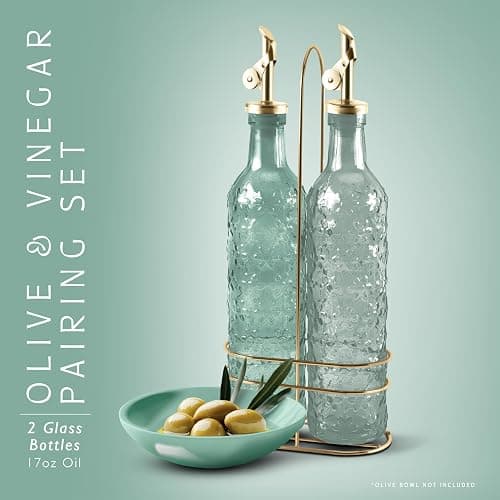 COOK WITH COLOR Glass Olive Oil Bottle Dispenser - 2 Pack- 17oz Oil and Vinegar Cruet - Olive Oil Carafe Decanter for Kitchen thumbnail 3