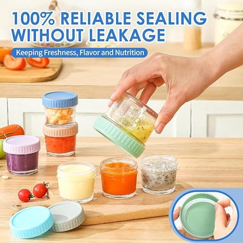 DRKIO 6 Pack Glass Baby Food Storage Containers - 4 Oz Baby Food Jars with Lids Baby Food Maker Microwave Dishwasher Freezer Safe 100% Leak Proof BPA Free Reusable thumbnail 5