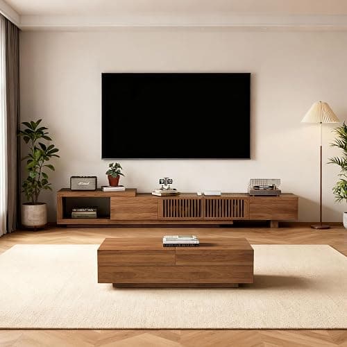 Pajiasen Mid-Century Modern Farmhouse 47.2-81.8" Expandable Coffee Table，Adjustable Center Table with Large Storage for Living Room, Walnut thumbnail 5