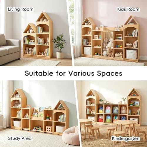 OOOK 3-Tier Montessori Bookshelf with House Shape, Kids Toy Storage Cabinet | FSC Plywood, Use Alone or Fits Shelf Combination Series, Montessori Furniture for Kids Room, Playroom, Nursery, Classroom thumbnail 7