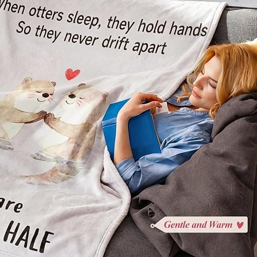 Gifts for Her Him Romantic Anniversary Flannel Blanket for Boyfriend Girlfriend Men Women, Soft Husband Wife Engagement Throw for Wedding Christmas Birthday Valentines Day 60"x50", Otters thumbnail 5