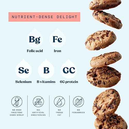 Lactation Cookies Breastfeeding Supplement - Chocolate Chip - Support Mothers Breast Milk Supply Increase - with Brewers Yeast Powder, Oat Flour, and Flax for Lactation - Fenugreek Free - 10oz thumbnail 4