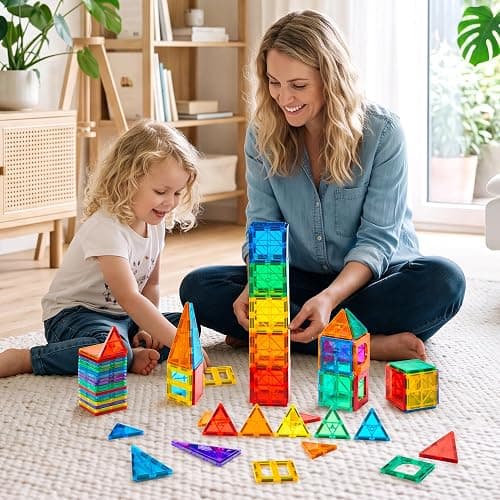 Gemmicc 100 PCS Magnetic Tiles with 2 Cars, STEM Approved Educational Magnet BuildingToys, Magnet Puzzles Stacking Blocks for Boys Girls thumbnail 2