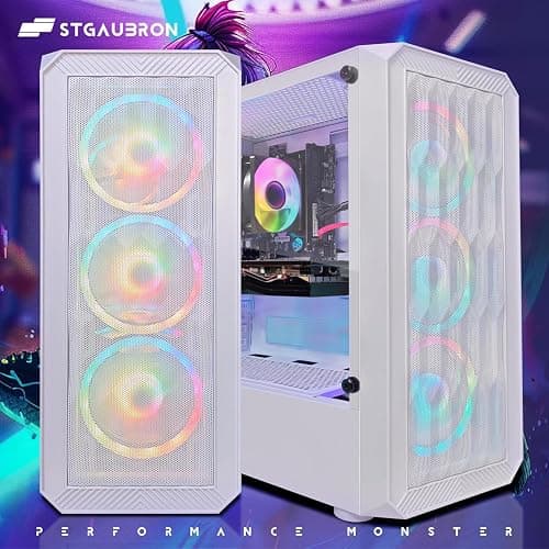 STGAubron Gaming PC Desktop Computer, AMD Ryzen 3 3200G 3.6 GHz, Radeon RX 580 8G GDDR5, 16G DDR4, 1T SSD, 600M WiFi, BT 5.0, RGB Fan x 4, Windows 11 Home thumbnail 4